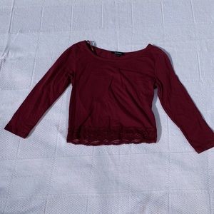 Burgundy Crop Top with Lace Hem